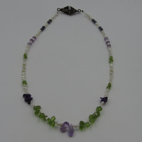 17" Sterling Amethyst Peridot & Pearl Necklace - Picture 2 of 6